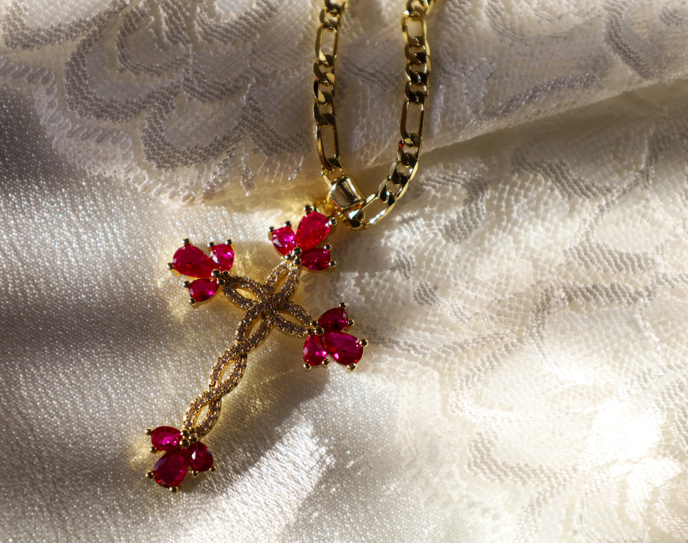 Fuchsia cross necklace