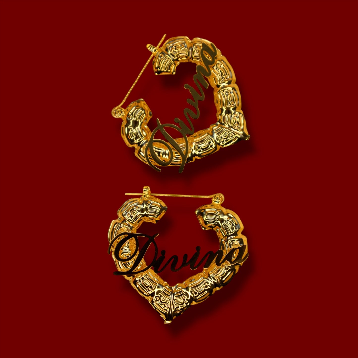 Custom Bamboo Heart Shaped Hoop Earrings