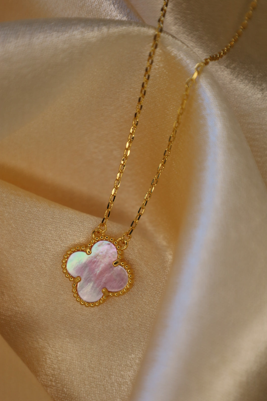Pink clover necklace
