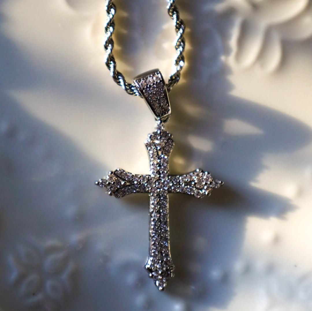 Silver y2k cross necklace