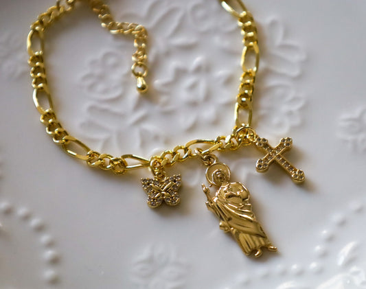 San Judas butterfly x cross bracelet
