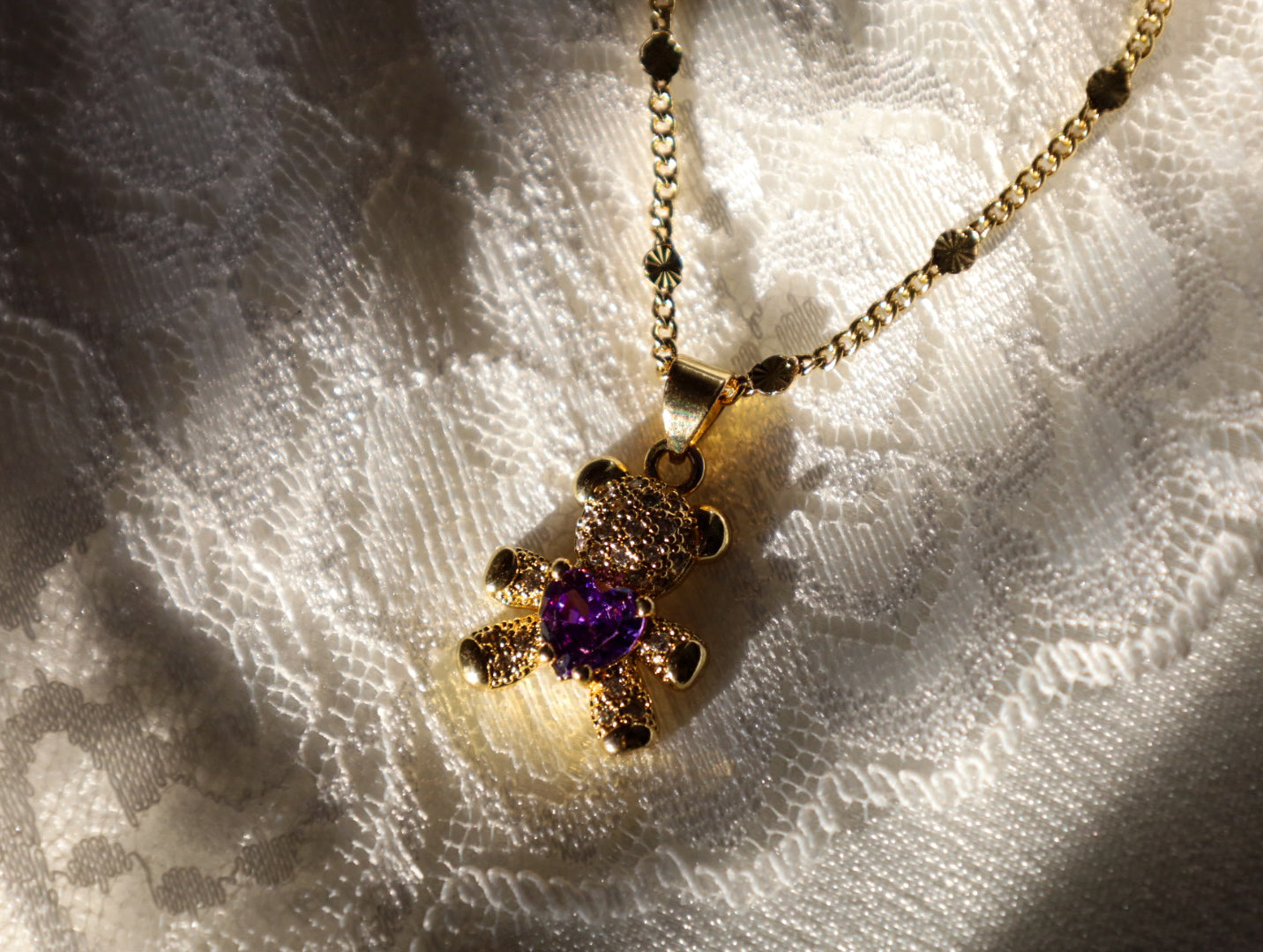 Purple teddy necklace