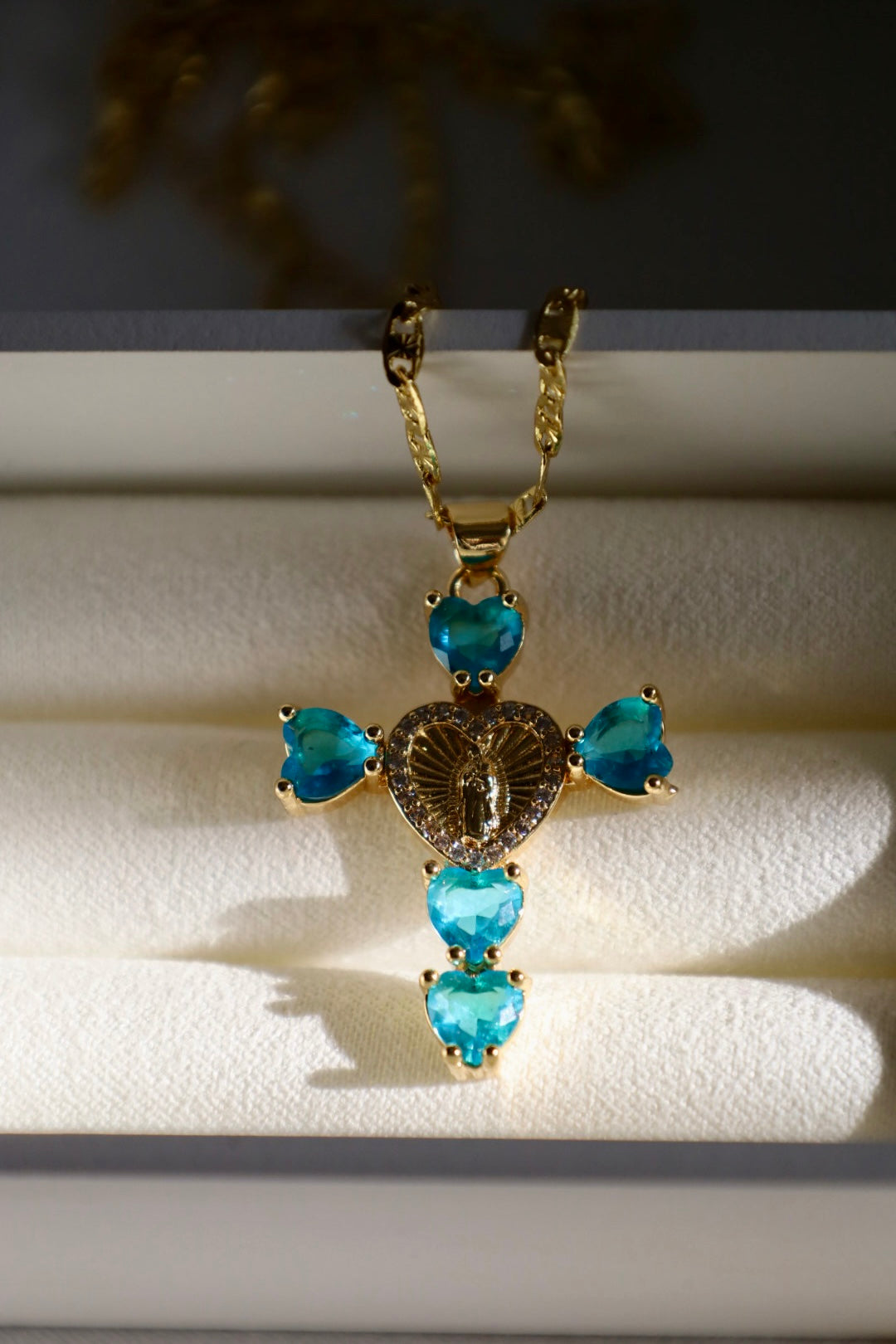 Virgencita heart cross necklace