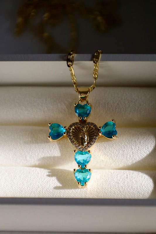 Virgencita heart cross necklace