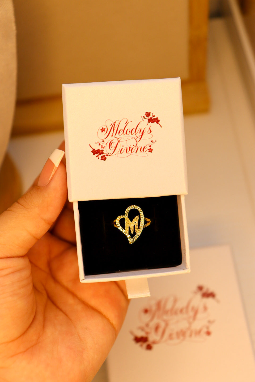 Cute heart initial ring