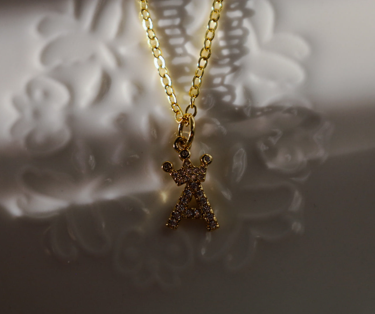 Mini crown initial necklace