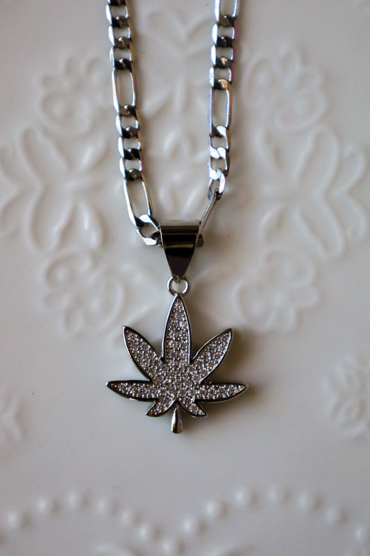 Silver weed necklace