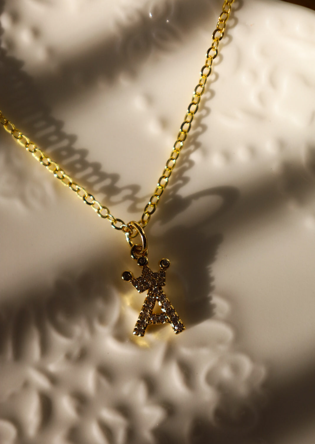 Mini crown initial necklace