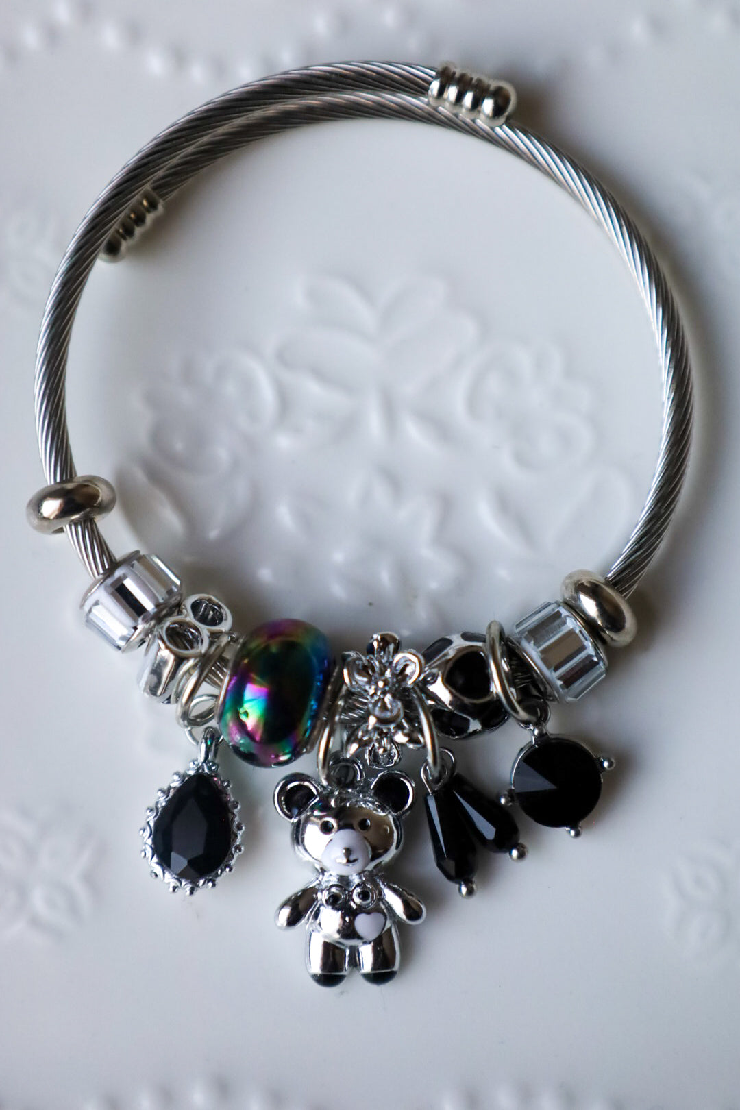 Silver teddy charm bracelet
