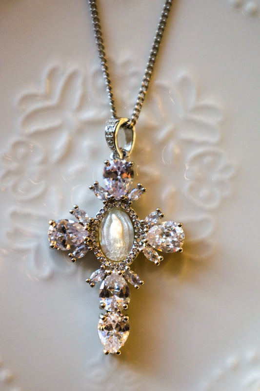 Silver celestial cross necklace