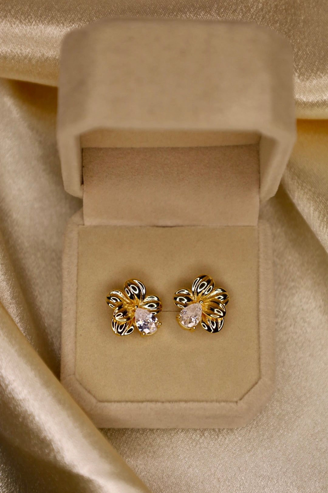 Golden Hibiscus Petal Earrings