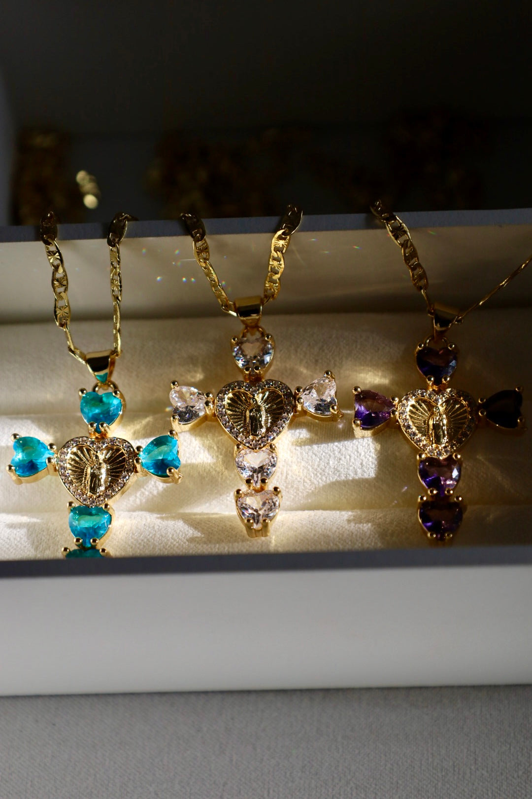 Virgencita heart cross necklace