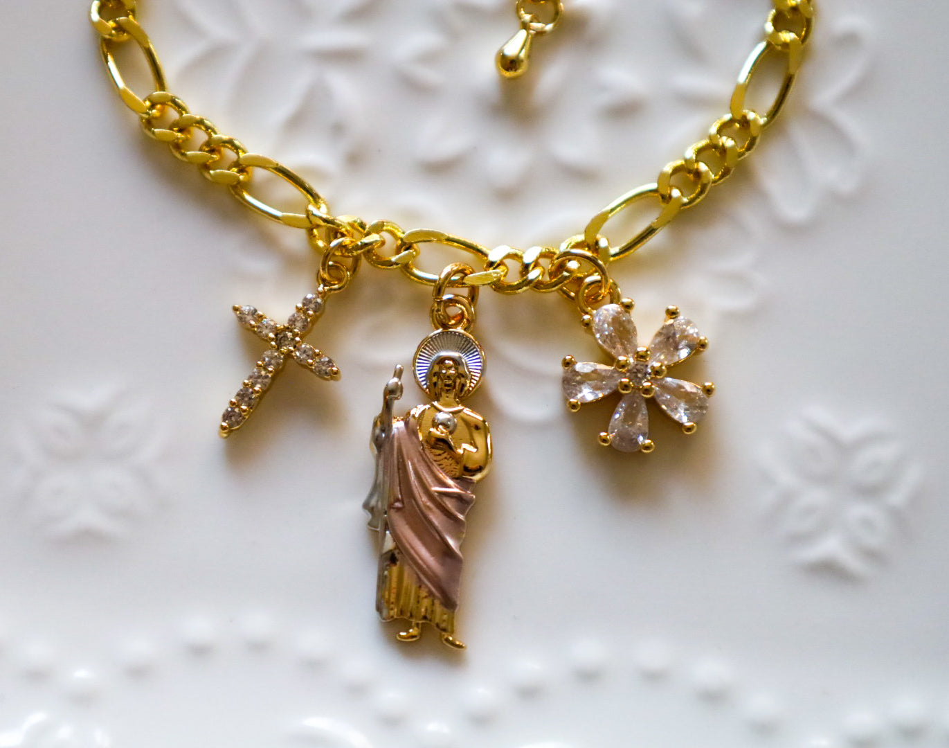 San Judas cross X flower bracelet