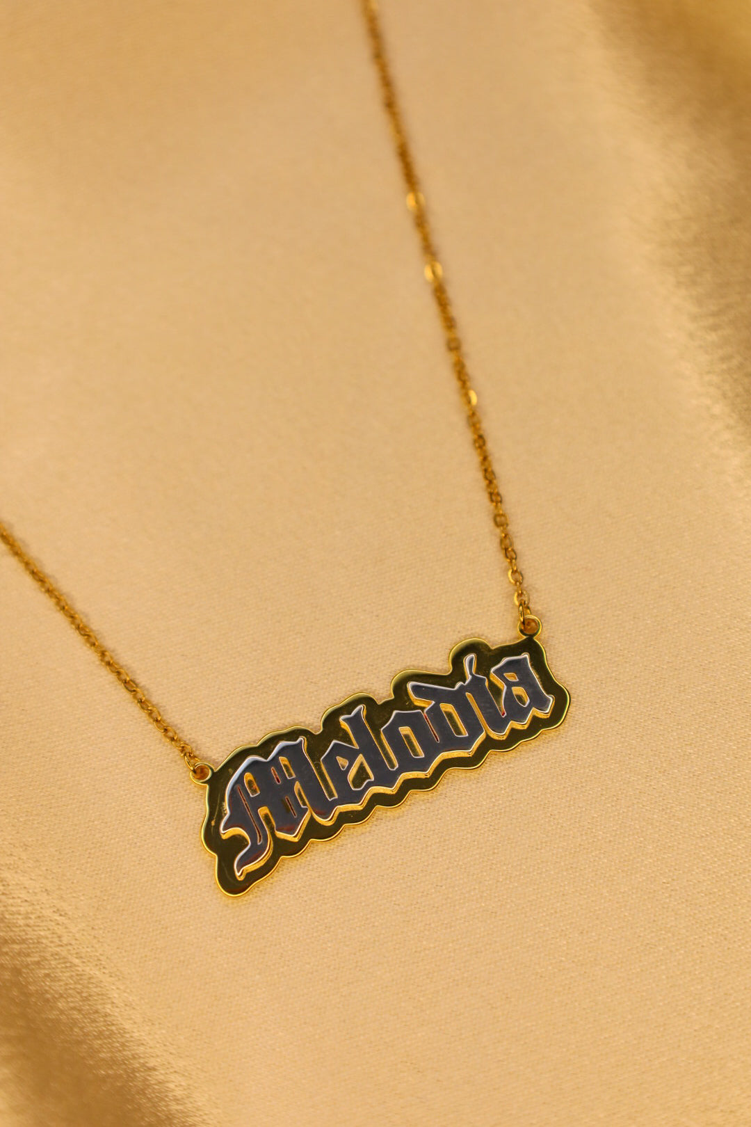 Two-Tone Old English Nameplate Necklace
