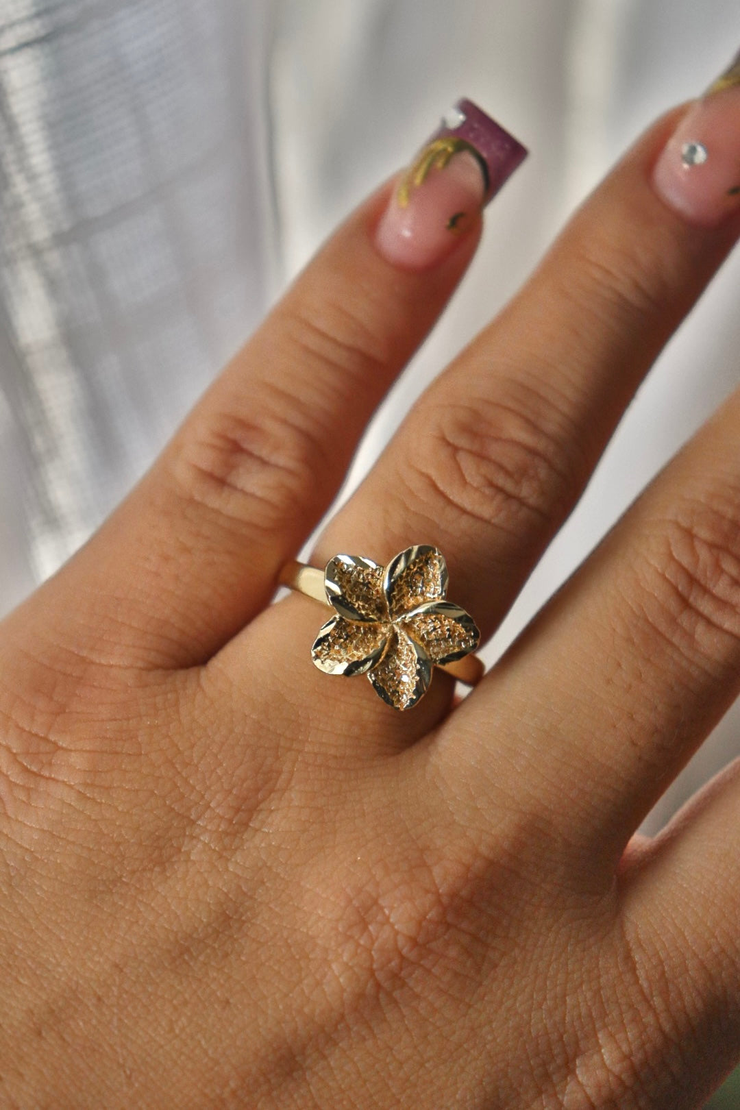 Gold Plated Chunky Plumeria Ring