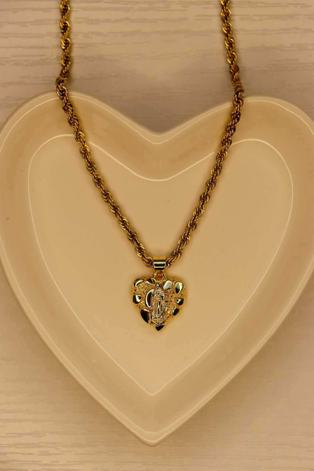Heart Virgencita nugget necklace