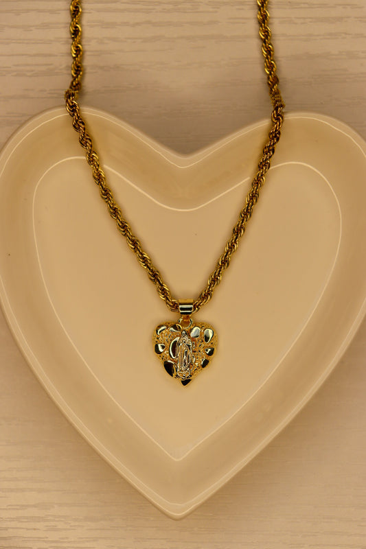 Heart Virgencita nugget necklace