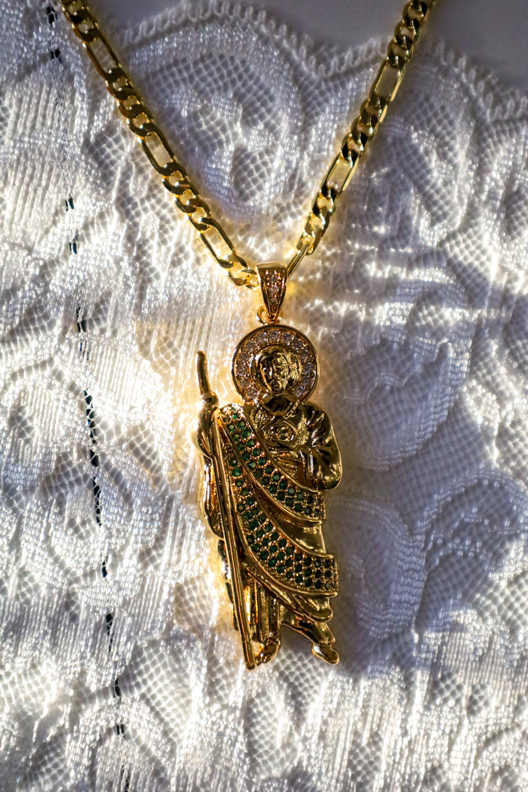 Large bling San judas necklace