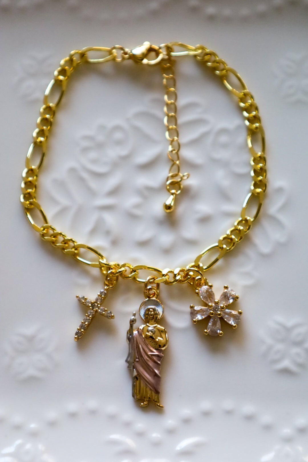 San Judas cross X flower bracelet