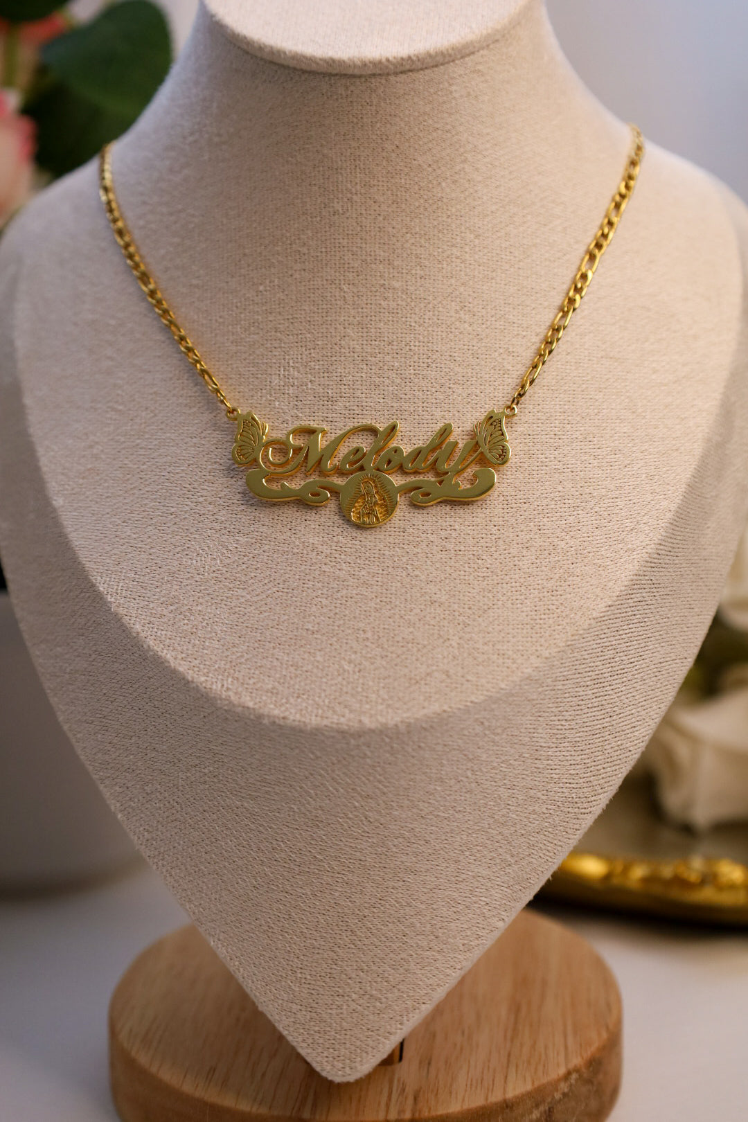 Virgin Mary Custom Name Necklace