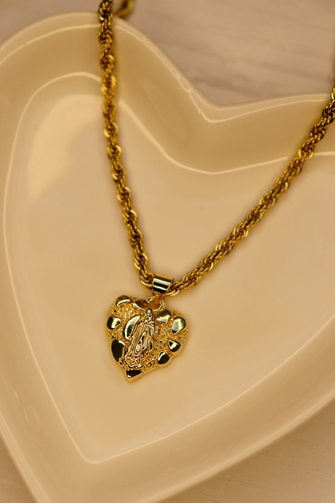 Heart Virgencita nugget necklace