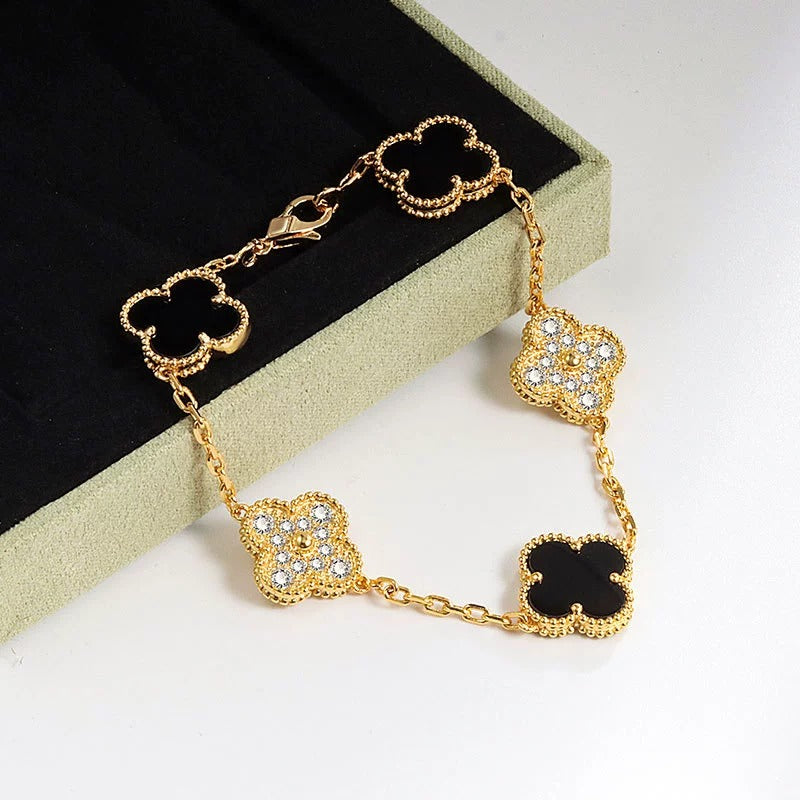 Black X bling clover bracelet