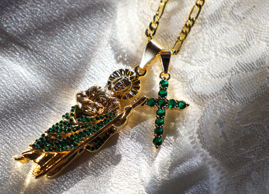 Dreamy san judas x Cross necklace set (green)