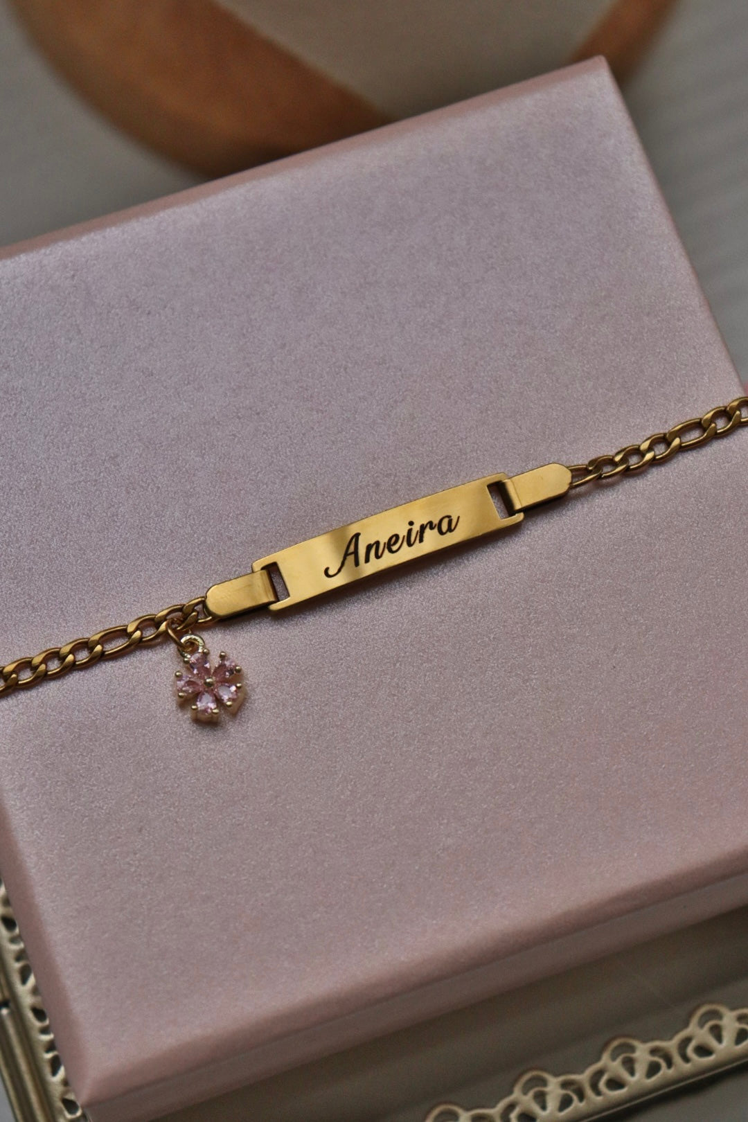 Custom Baby Name Bracelet with Flower Charm
