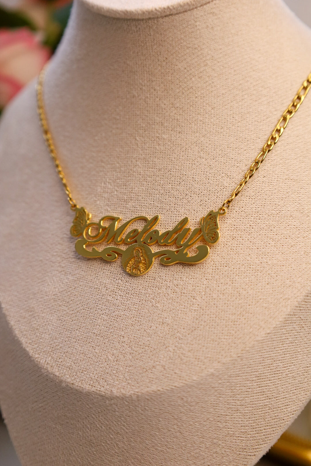 Virgin Mary Custom Name Necklace