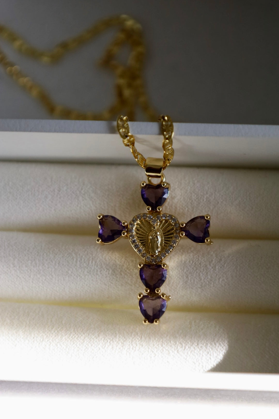 Virgencita heart cross necklace