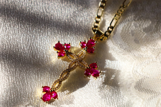 Fuchsia cross necklace