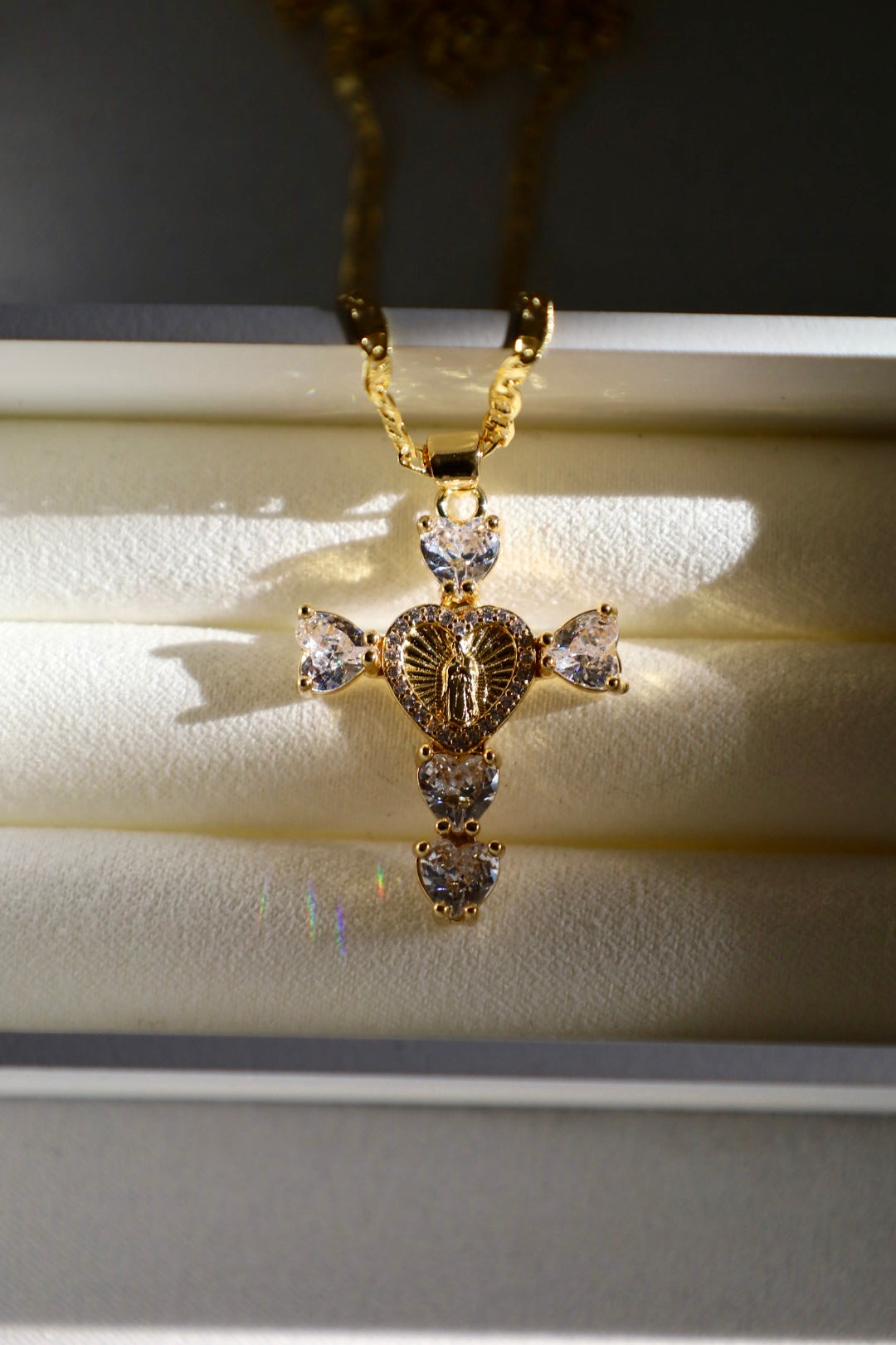 Virgencita heart cross necklace