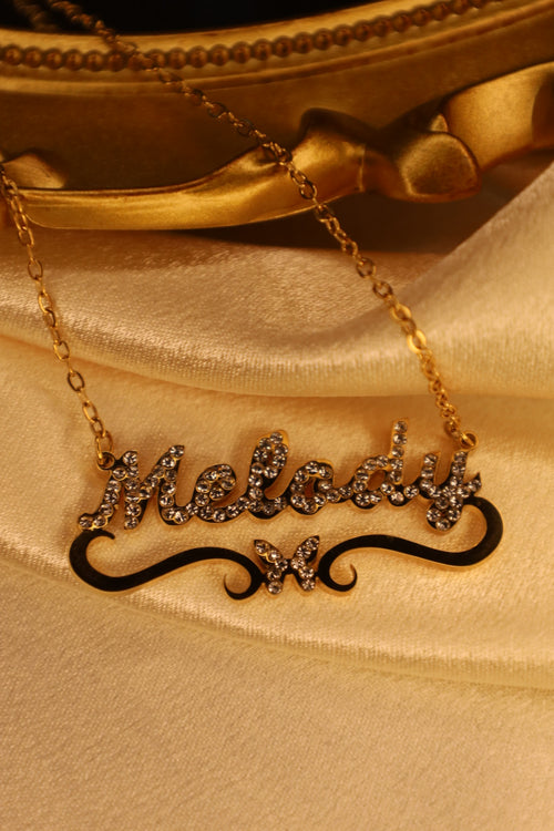Bling butterfly custom name necklace