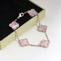 Silver Pink Clover Bracelet