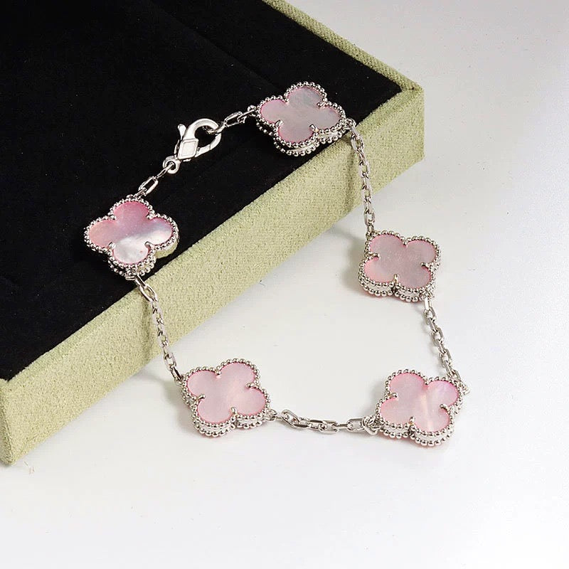 Silver Pink Clover Bracelet