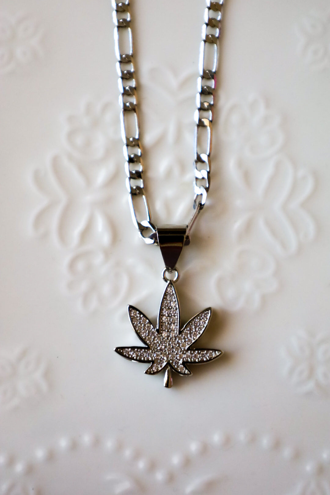 Silver weed necklace