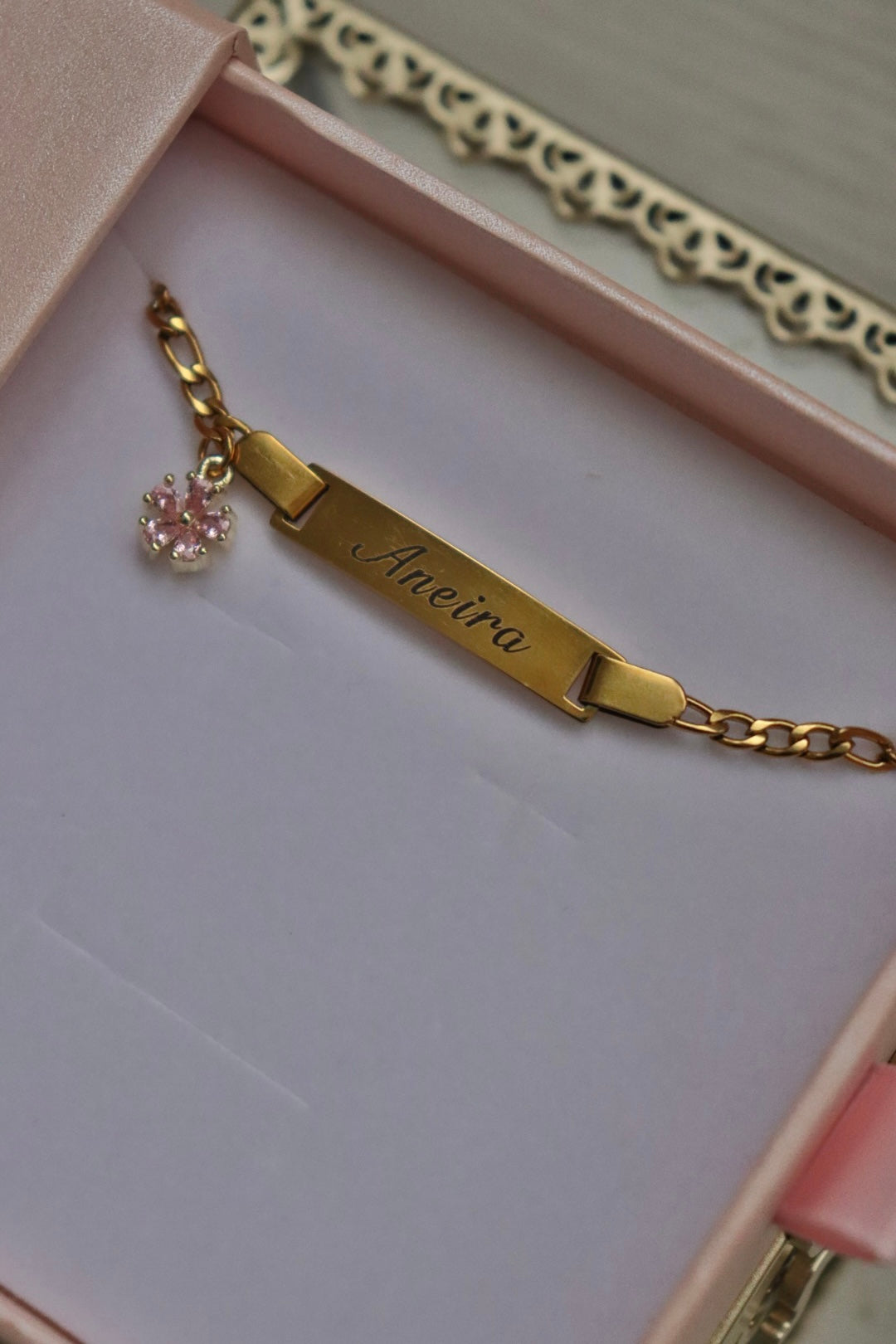 Custom Baby Name Bracelet with Flower Charm