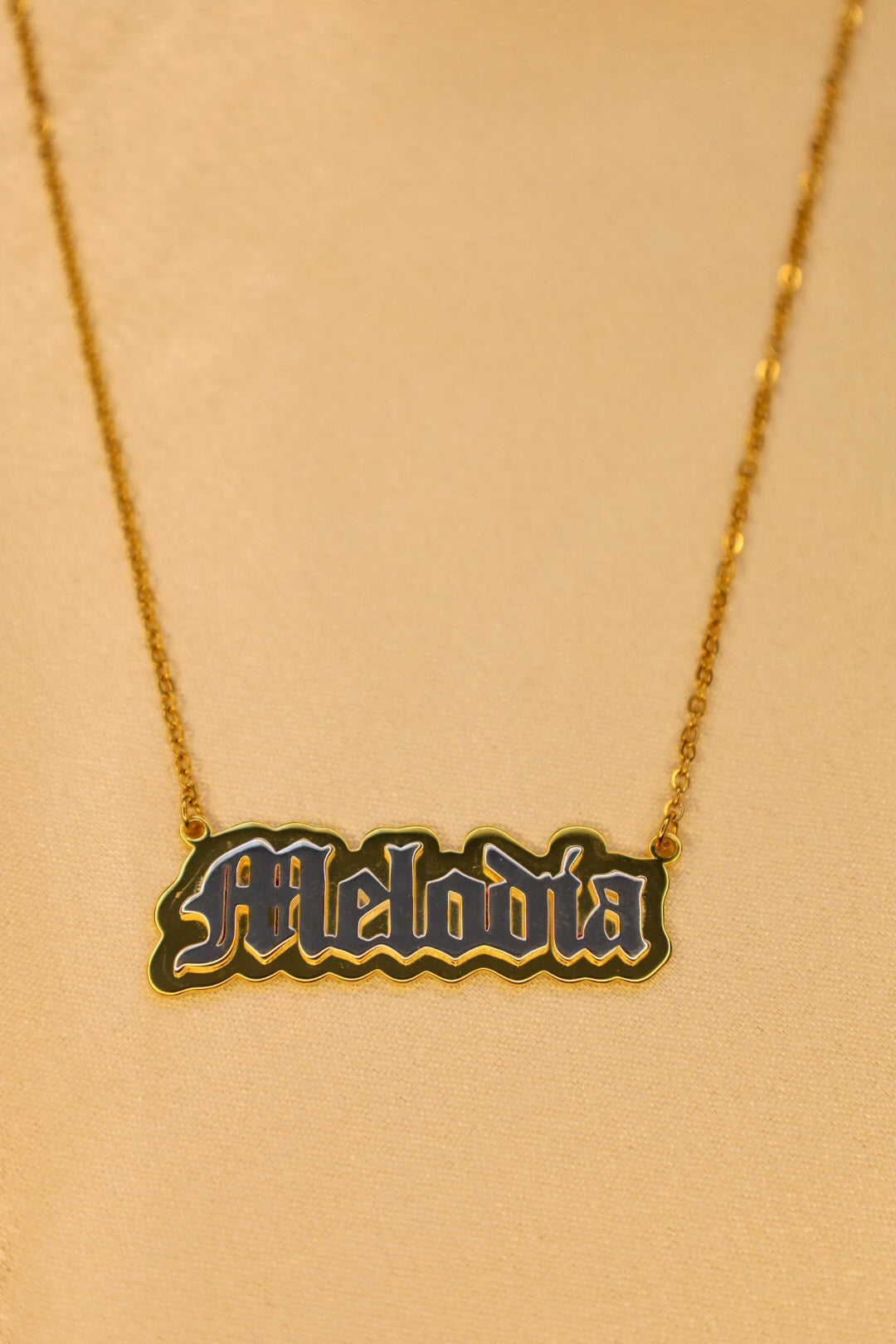 Two-Tone Old English Nameplate Necklace
