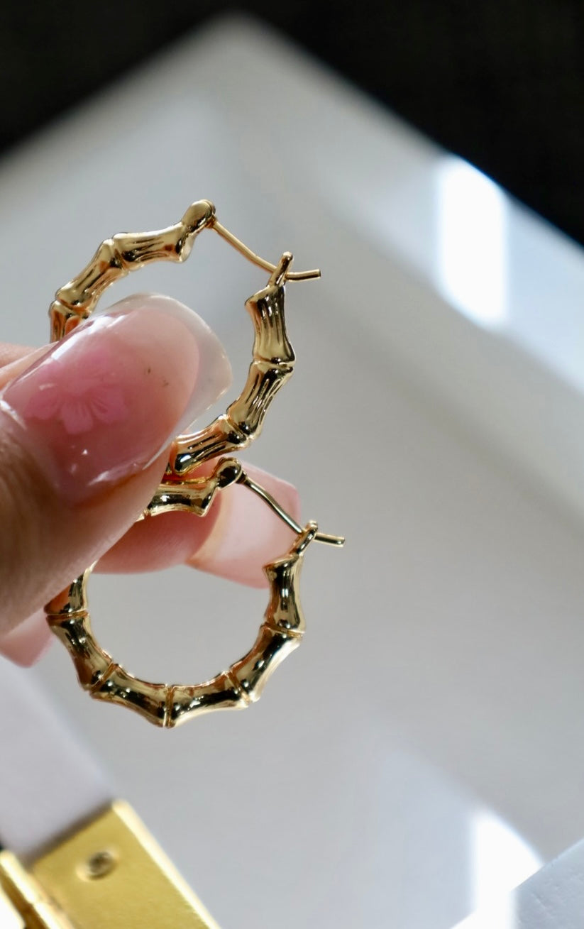 Mini bamboo hoop earrings
