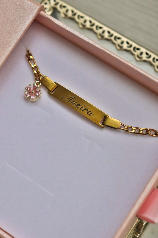 Custom Baby Name Bracelet with Flower Charm